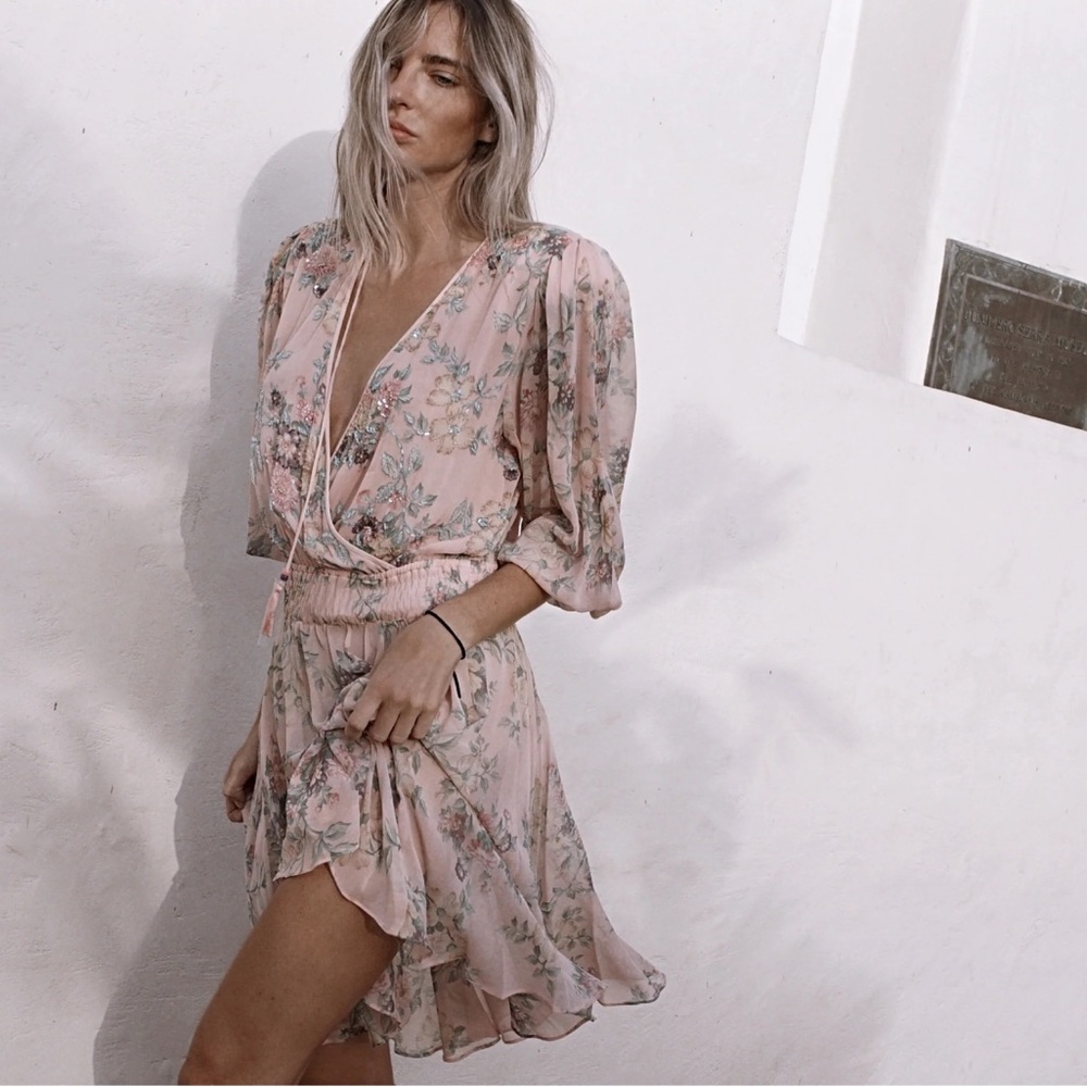 Vintage Silk Diane Freis Dress Floral Boho Beaded